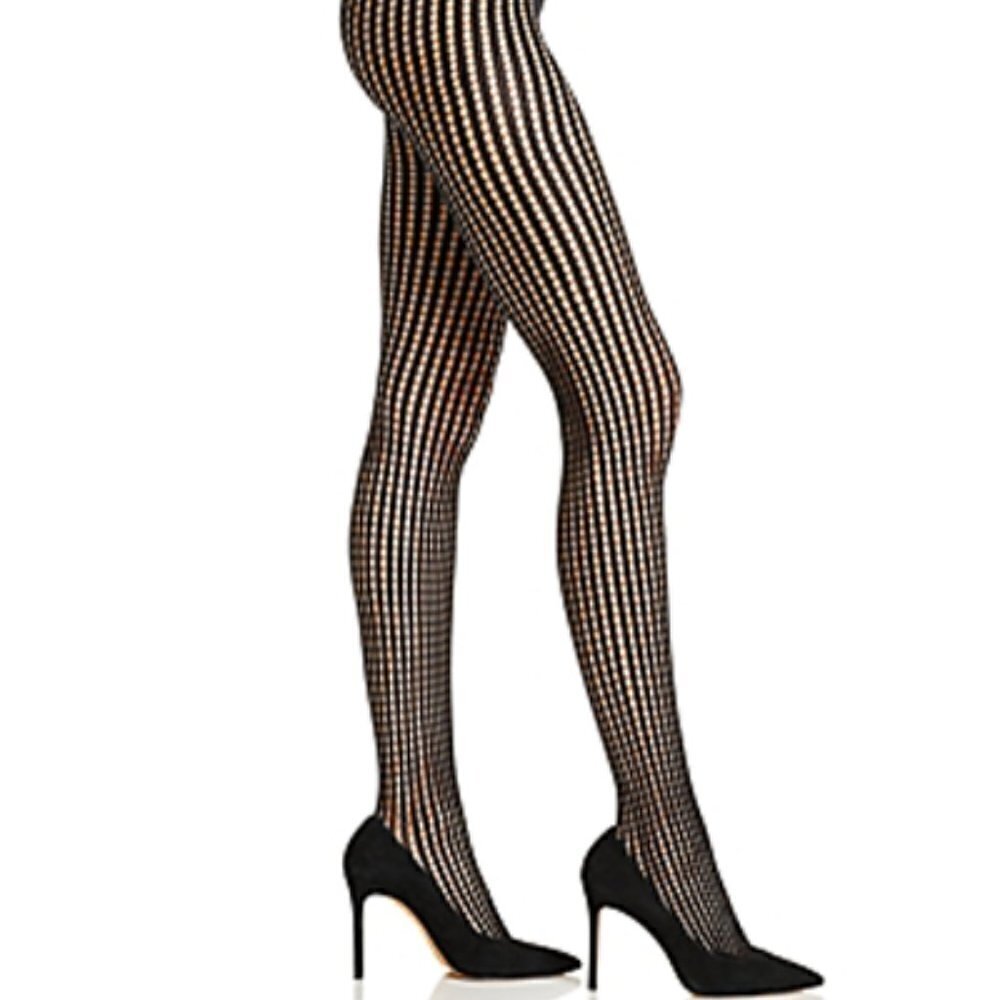 L349 Dkny Crimson Black Fashion-Net Tights